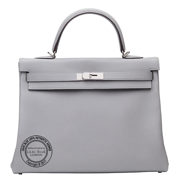 Hermès Kelly 35cm Gris Mouette/Bleu Agate Verso Togo PHW