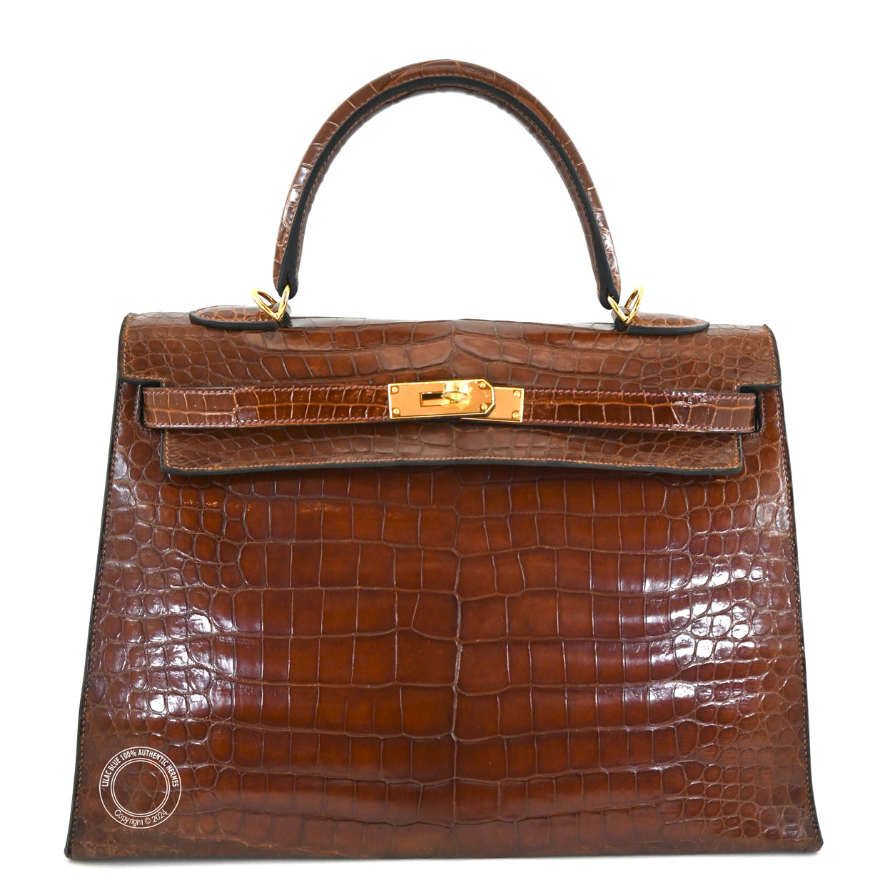 Hermes Kelly 35cm Miel Shiny Croc GHW - Vintage