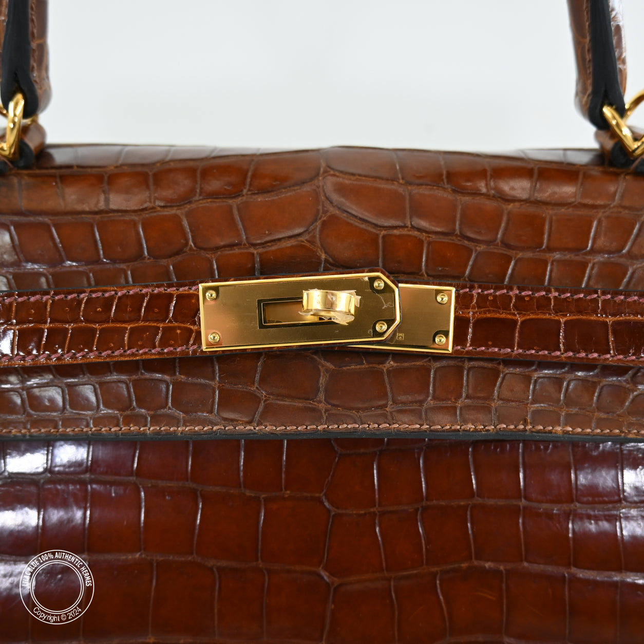 Hermes Kelly 35cm Miel Shiny Croc GHW - Vintage