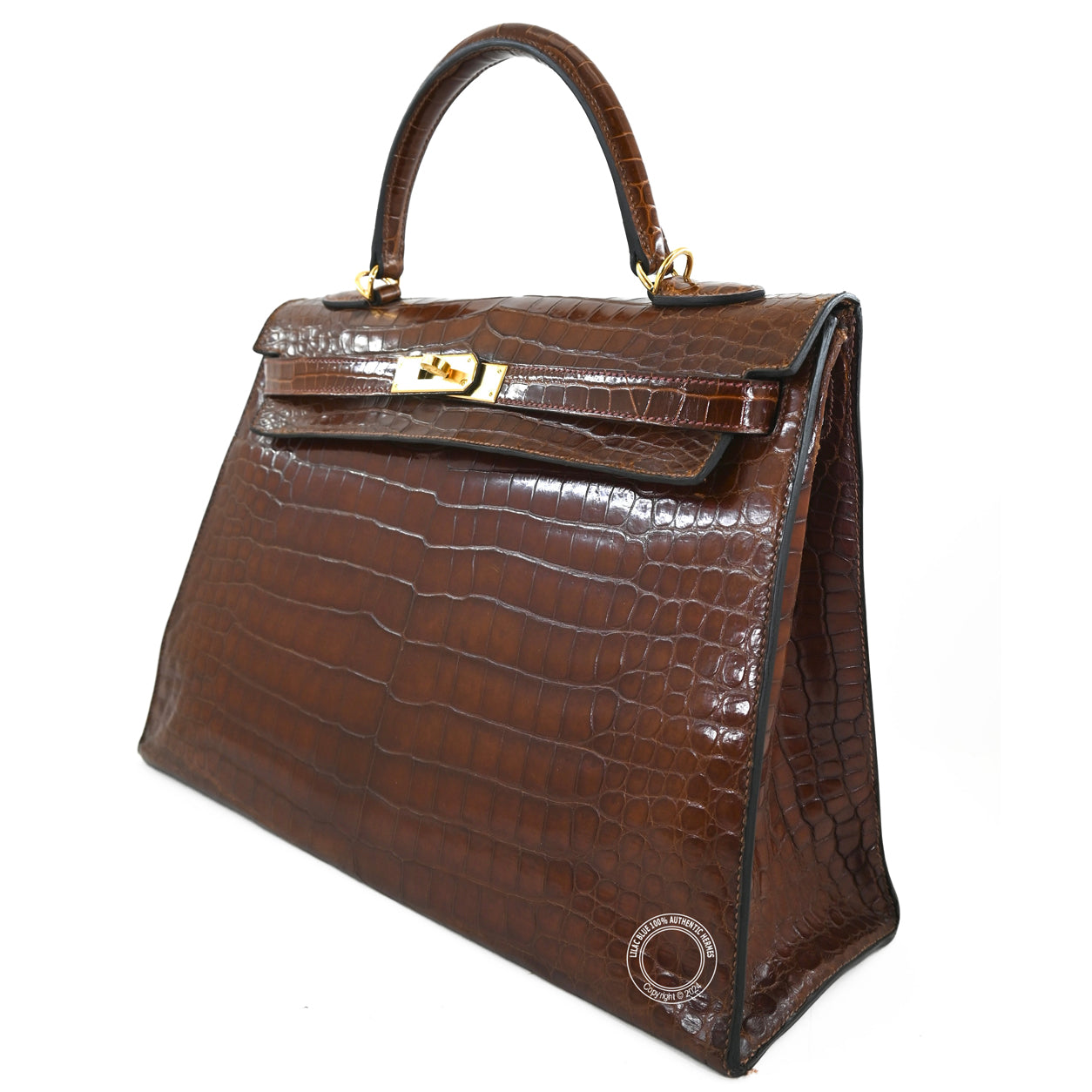 Hermes Kelly 35cm Miel Shiny Croc GHW - Vintage