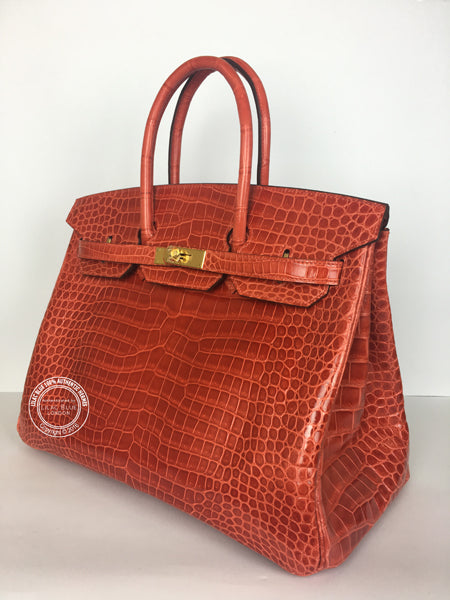 Hermès Birkin 35cm Orange Poppy Shiny Croc GHW