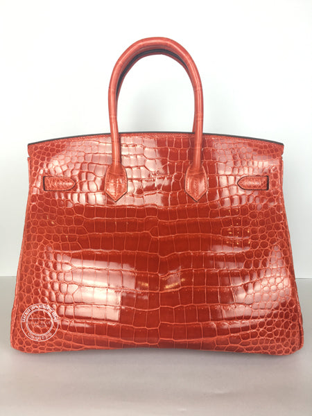 Hermès Birkin 35cm Orange Poppy Shiny Croc GHW