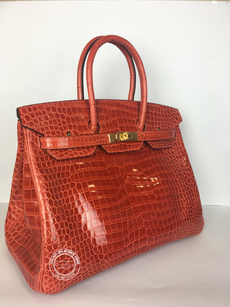 Hermès Birkin 35cm Orange Poppy Shiny Croc GHW