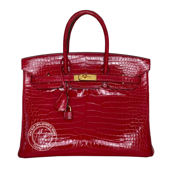 Hermès Birkin 35cm Rouge Braise Shiny Croc GHW - Preloved