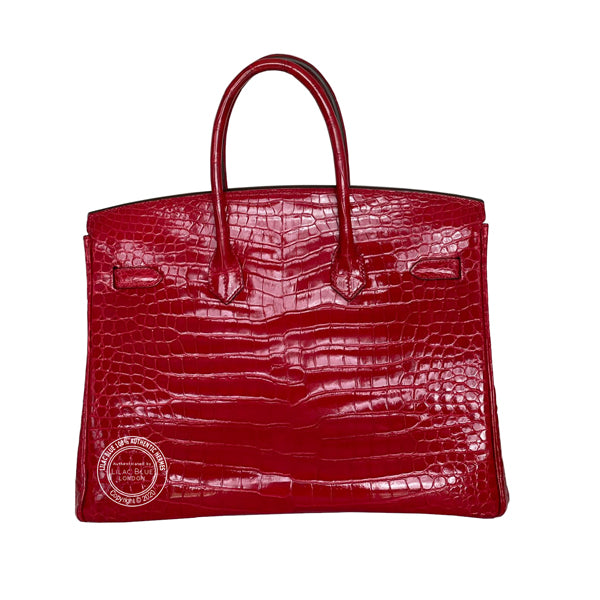 Hermès Birkin 35cm Rouge Braise Shiny Croc GHW - Preloved