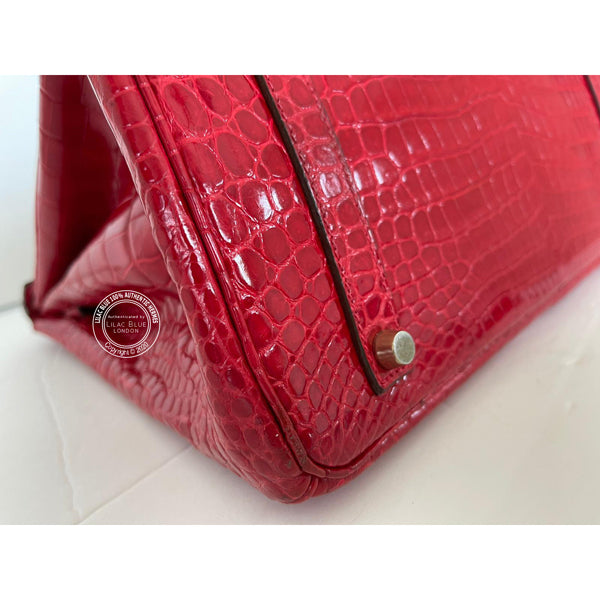 Hermès Birkin 35cm Rouge Braise Shiny Croc GHW - Preloved