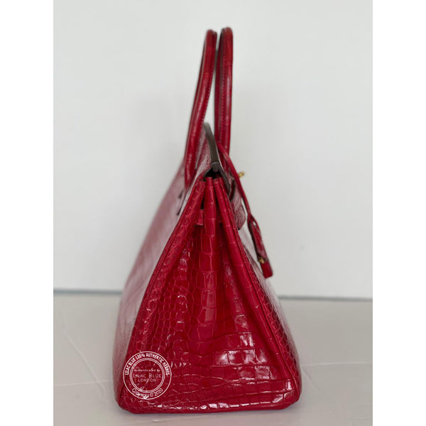 Hermès Birkin 35cm Rouge Braise Shiny Croc GHW - Preloved