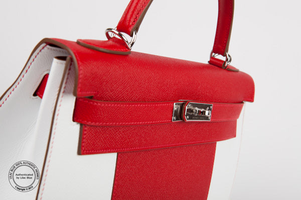 Hermès Kelly 32cm Rouge Casaque & White Flag Epsom PHW