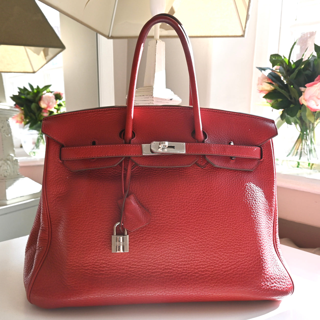 Hermes Birkin 35cm Rouge Garance Clemence PHW - Preloved