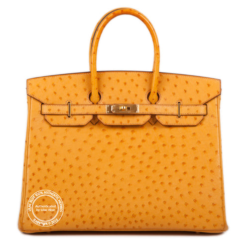 Hermès Birkin 35cm Saffron Ostrich GHW - Vintage