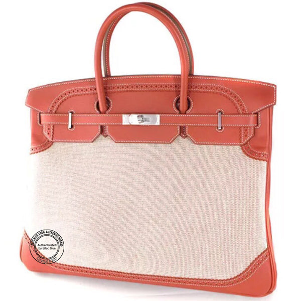 Hermès Birkin 35cm Sanguine Ghillies Tadelakt/Toile PHW