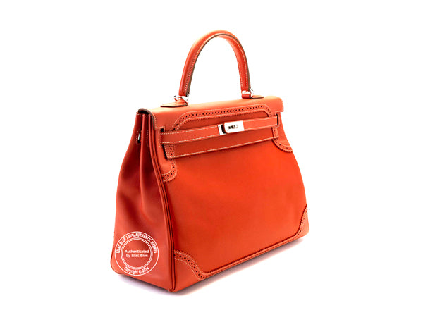 Hermès Kelly 35cm Sanguine Ghillies Grain d'H/Tadelakt PHW