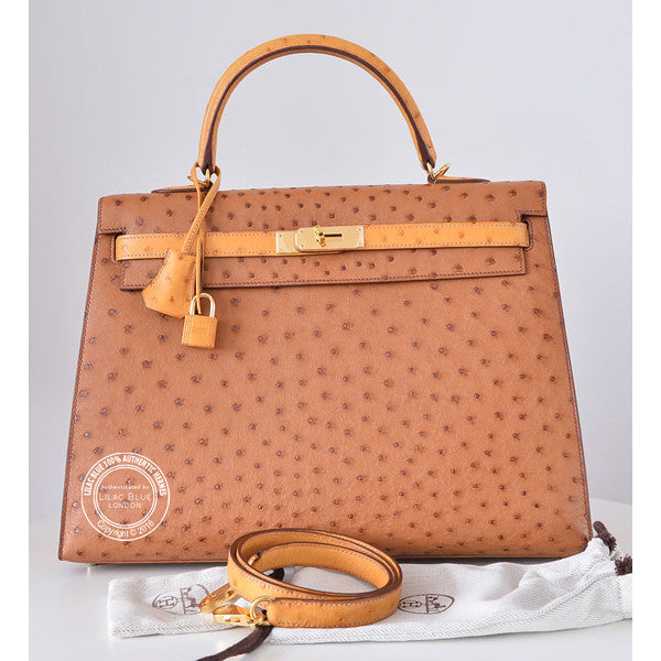 Hermès Kelly 35cm Tabac Camel/Saffron HSS Ostrich GHW