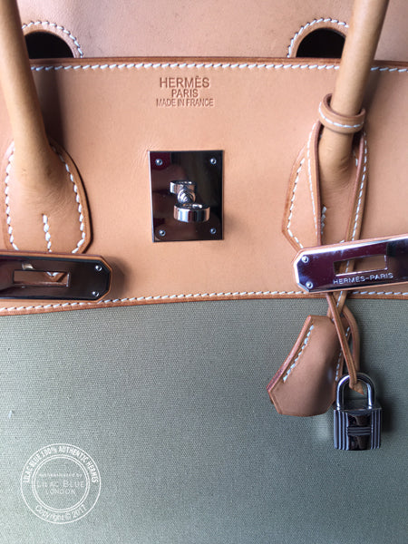 Hermès Birkin 35cm Natural & Khaki Barenia & Toile PHW - Preloved