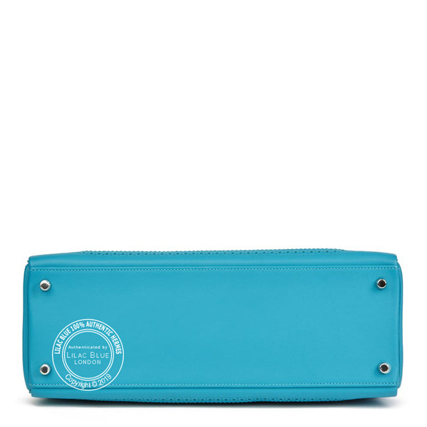 Hermès Kelly 35cm Turquoise Ghillies Togo/Swift PHW - Preloved