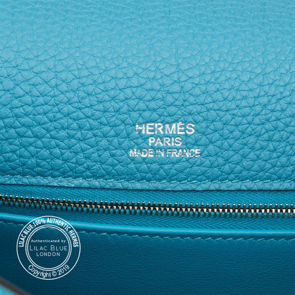 Hermès Kelly 35cm Turquoise Ghillies Togo/Swift PHW - Preloved