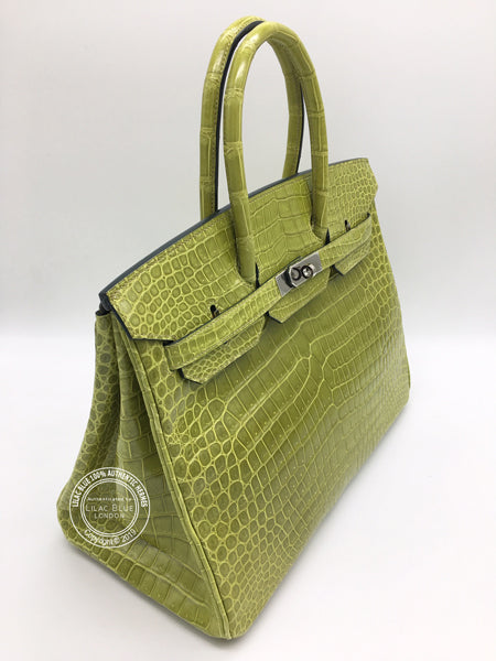 Hermès Birkin 35cm Vert Anis Shiny Croc PHW - Preloved