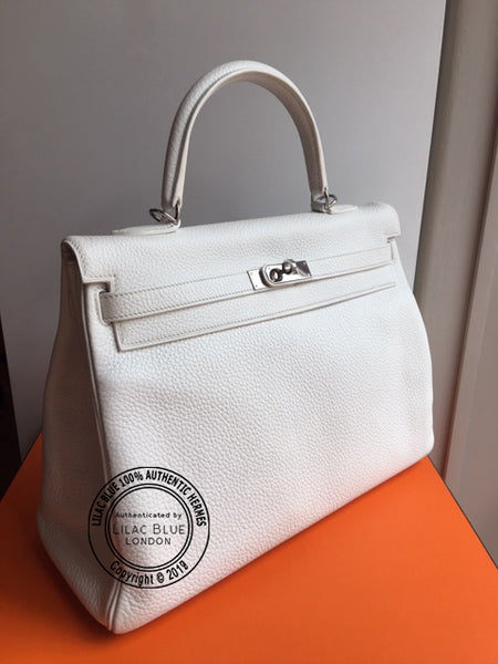 Hermès Kelly 35cm White Clemence PHW - Preloved