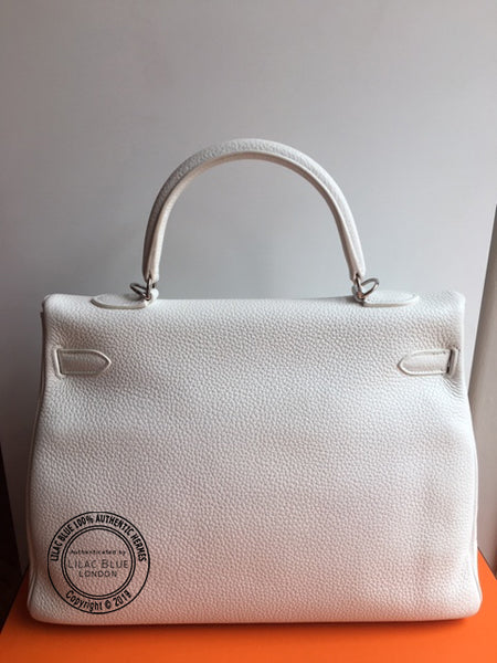 Hermès Kelly 35cm White Clemence PHW - Preloved