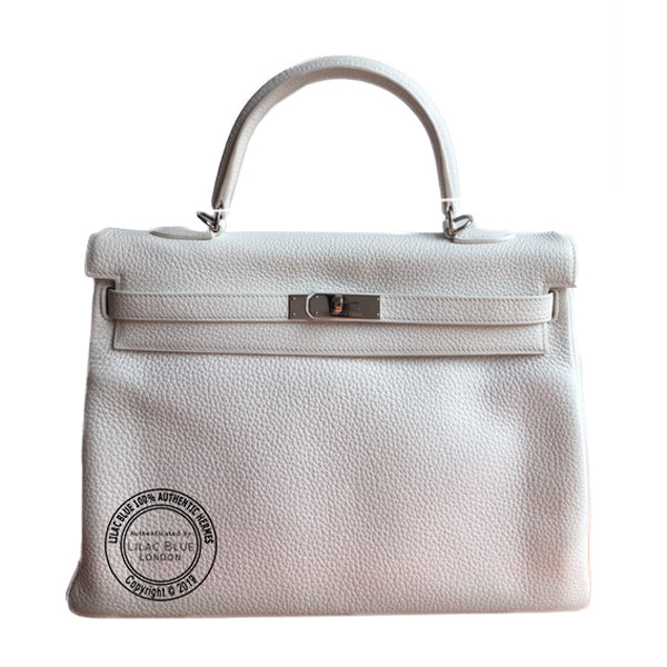 Hermès Kelly 35cm White Clemence PHW - Preloved