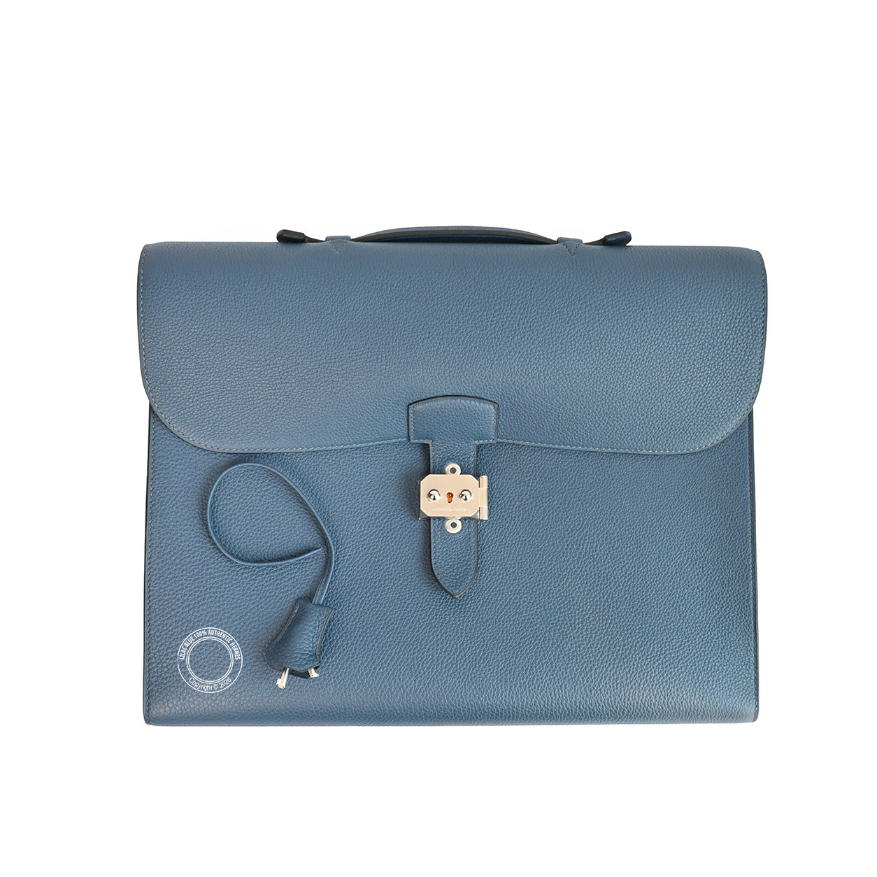 Hermes Sac a Depeches Light 37cm in Bleu de Prusse Togo leather and palladium hardware