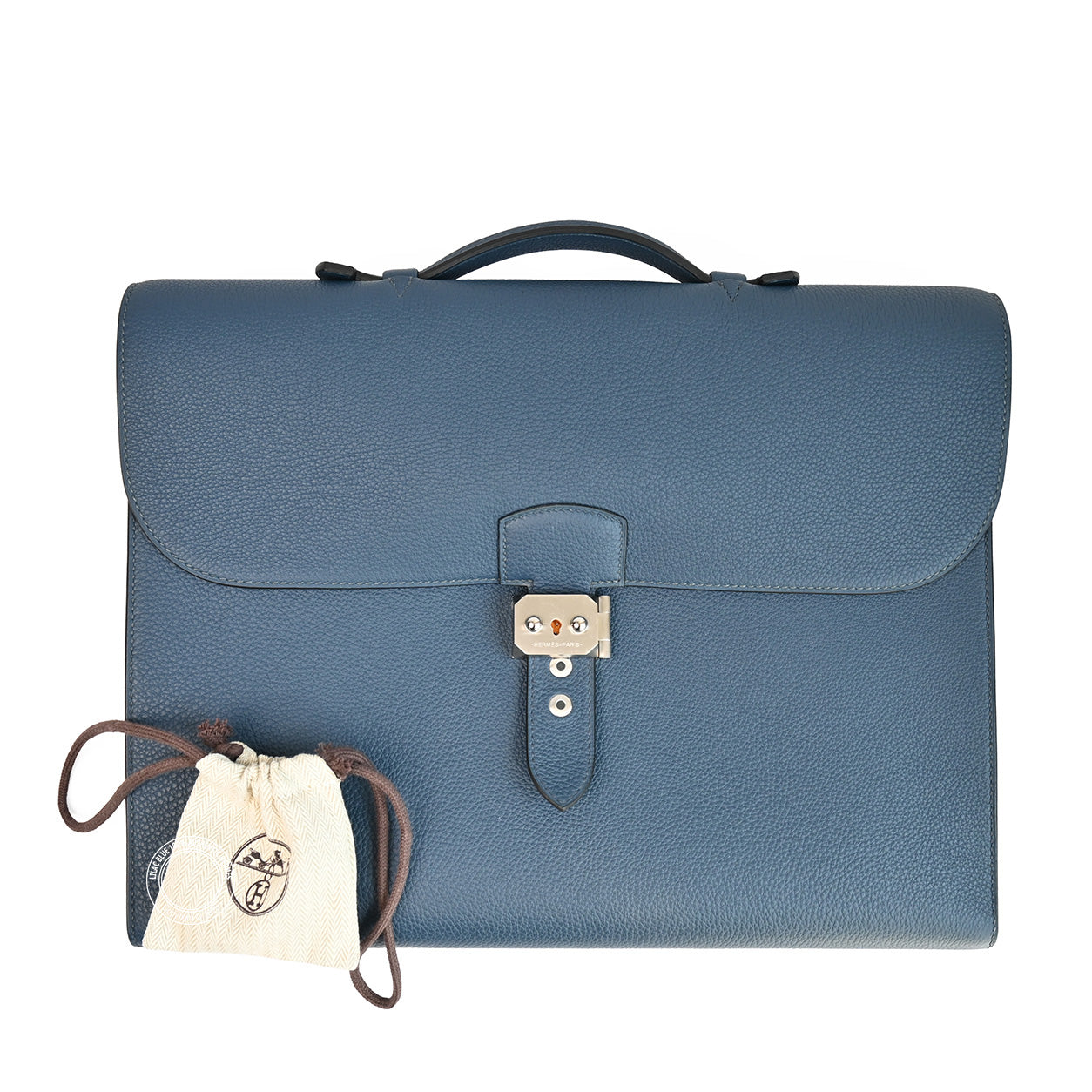 Hermes Sac a Depeches Light 37cm in Bleu de Prusse Togo leather and palladium hardware