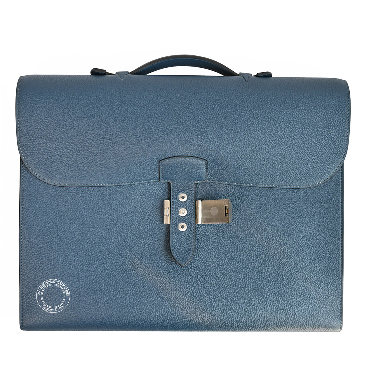 Hermes Sac a Depeches Light 37cm in Bleu de Prusse Togo leather and palladium hardware