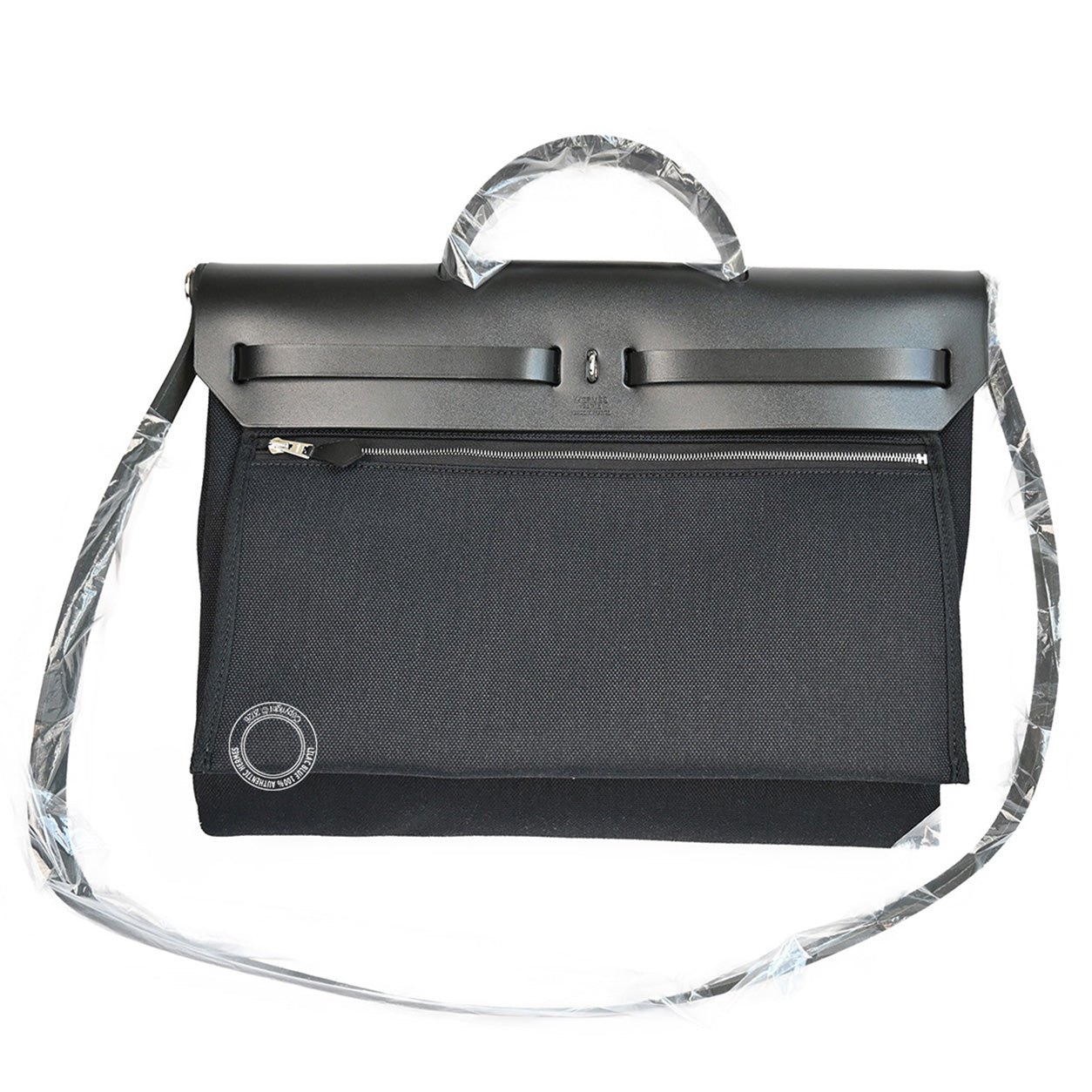 Hermes Herbag Messenger 39cm in Black Hunter leather and Militaire Canvas with Palladium hardware