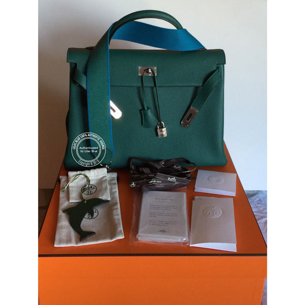Hermès Kelly 40cm Malachite/Bleu Izmir Clemence PHW