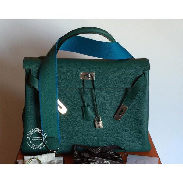 Hermès Kelly 40cm Malachite/Bleu Izmir Clemence PHW