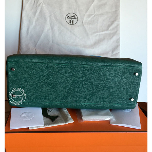 Hermès Kelly 40cm Malachite/Bleu Izmir Clemence PHW