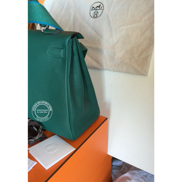 Hermès Kelly 40cm Malachite/Bleu Izmir Clemence PHW