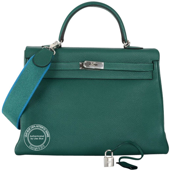 Hermès Kelly 40cm Malachite/Bleu Izmir Clemence PHW