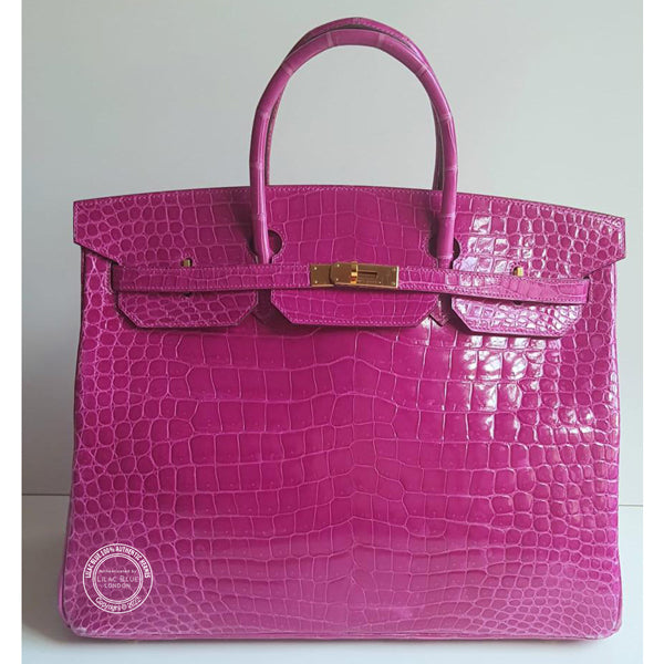 Hermes Birkin 40cm Rose Scheherazade Shiny Croc GHW - Preloved