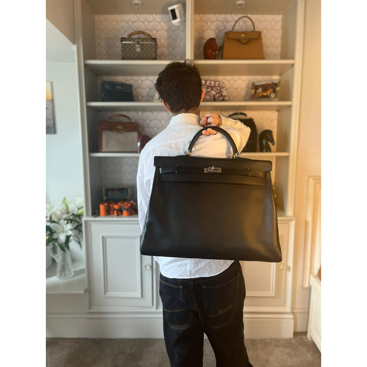 Hermes Kelly 50cm Black Relax Voyage Novillo PHW