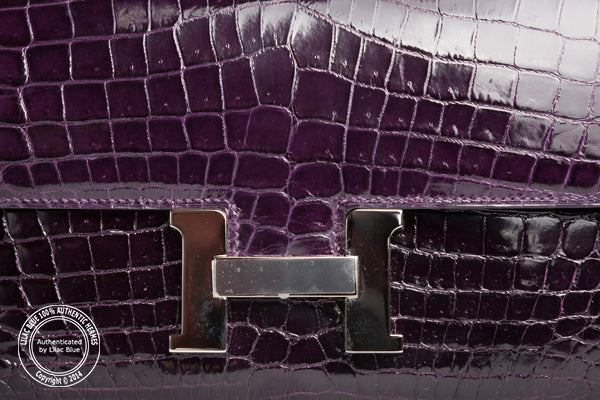 Hermès Constance Elan 25cm Amethyst Shiny Croc PHW