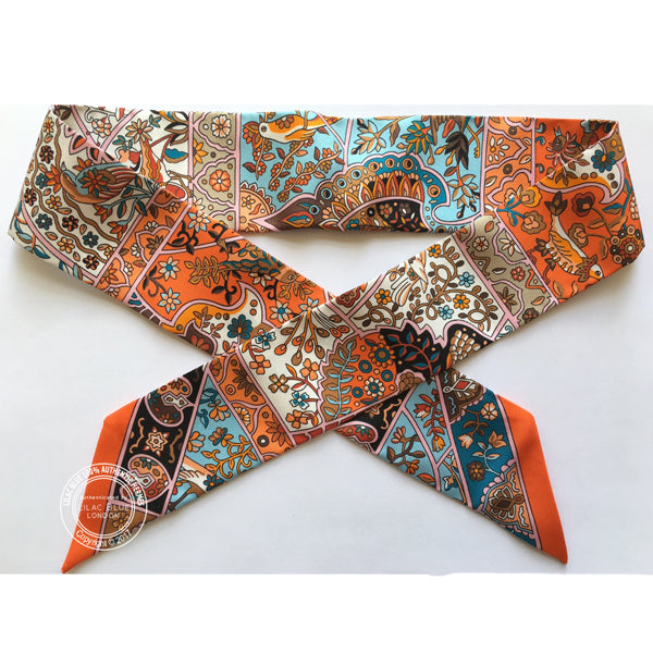 Hermès Twilly Au Pays des Oiseaux Fleurs. Orange, Brun, Saumone