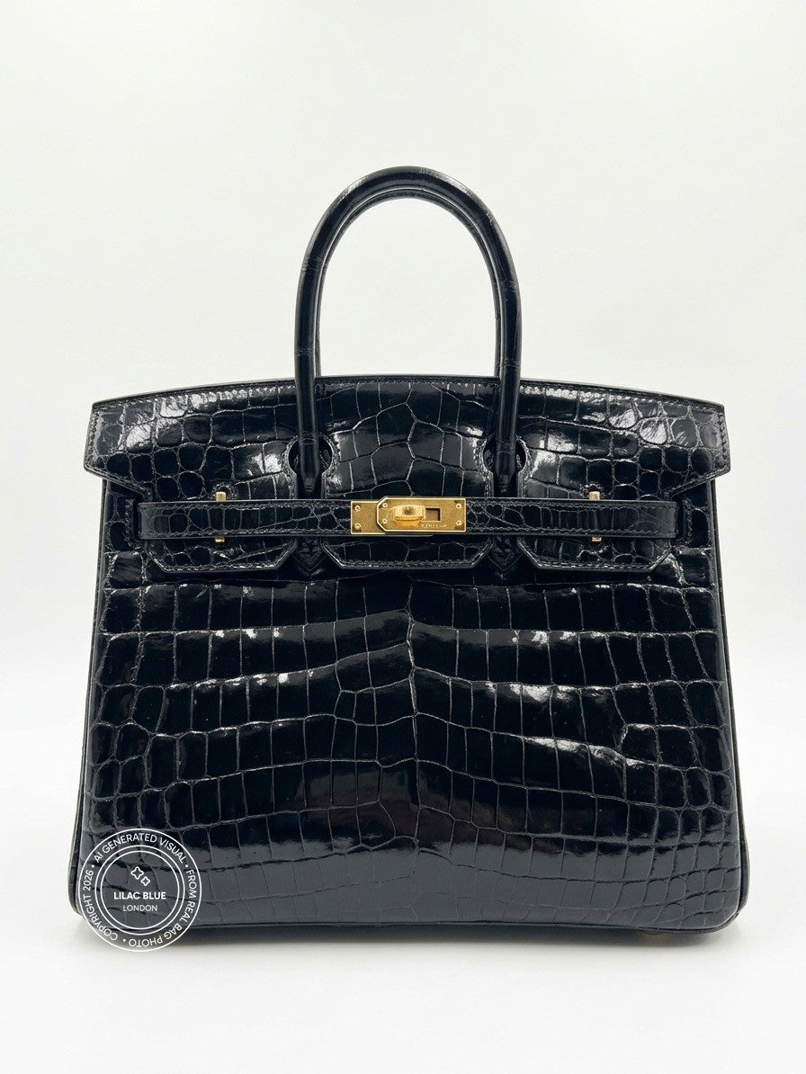 Hermès Birkin 25cm Black Shiny Croc GHW