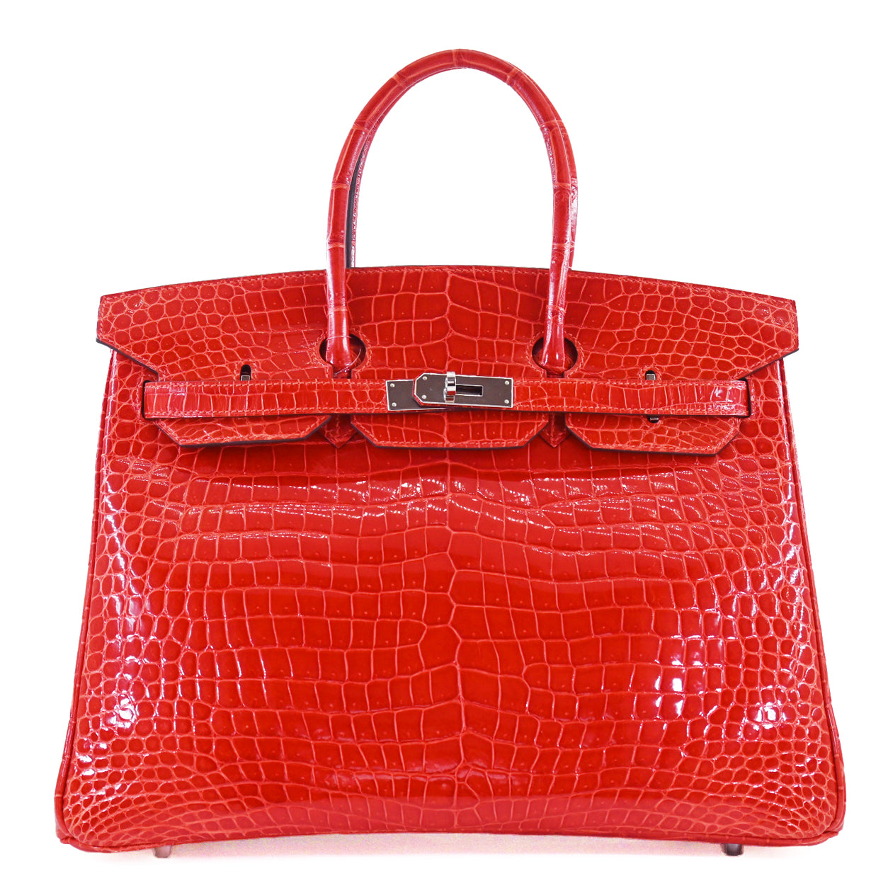 Hermès Birkin 35cm Rouge Braise Shiny Croc PHW - Preloved