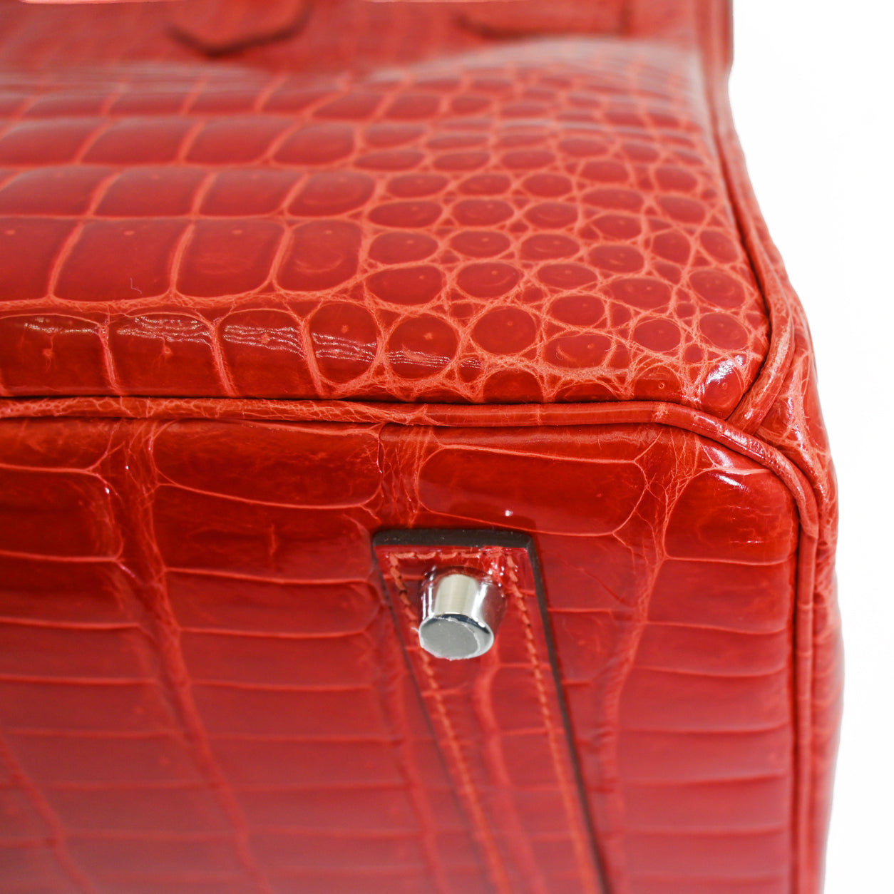 Hermès Birkin 35cm Rouge Braise Shiny Croc PHW - Preloved