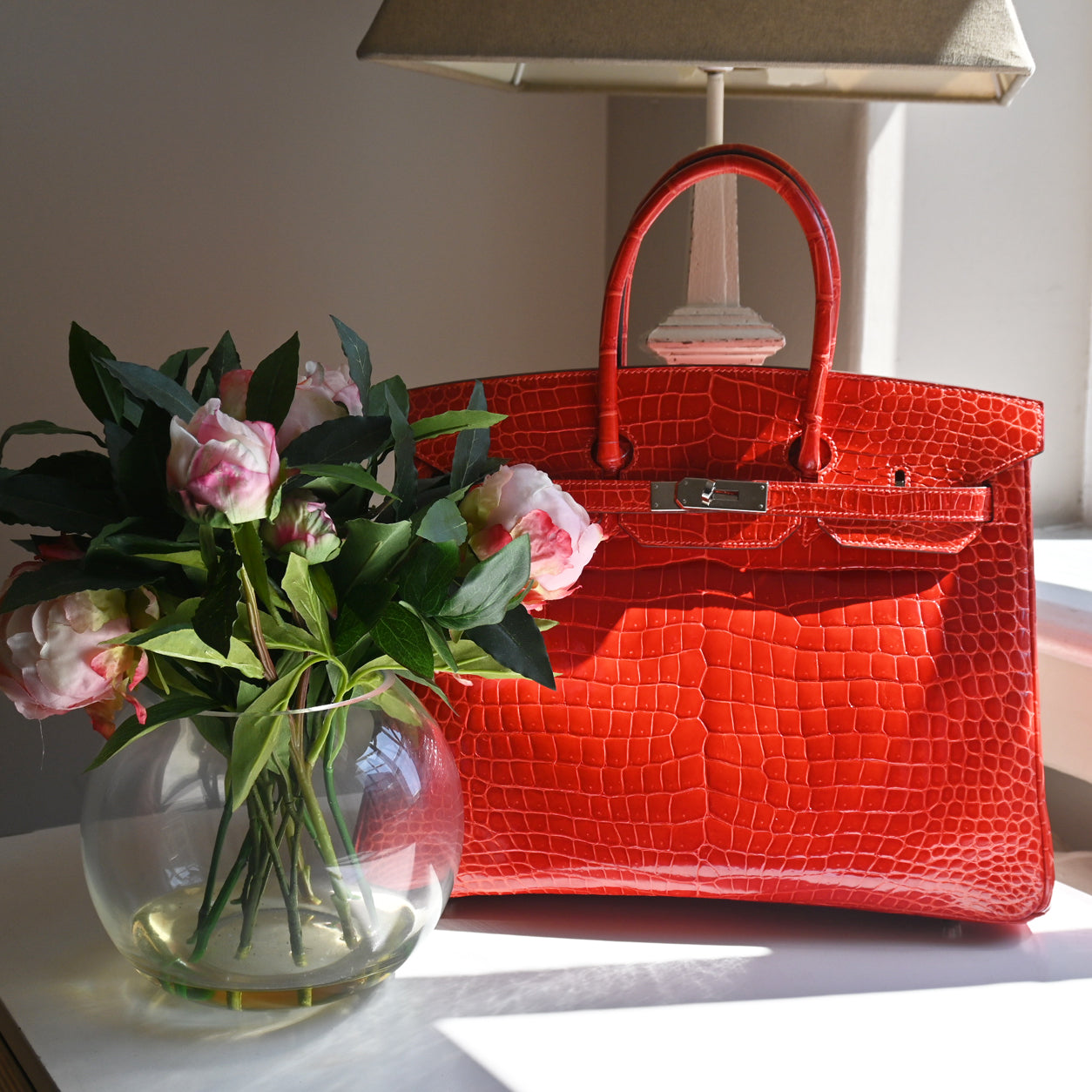 Hermès Birkin 35cm Rouge Braise Shiny Croc PHW - Preloved