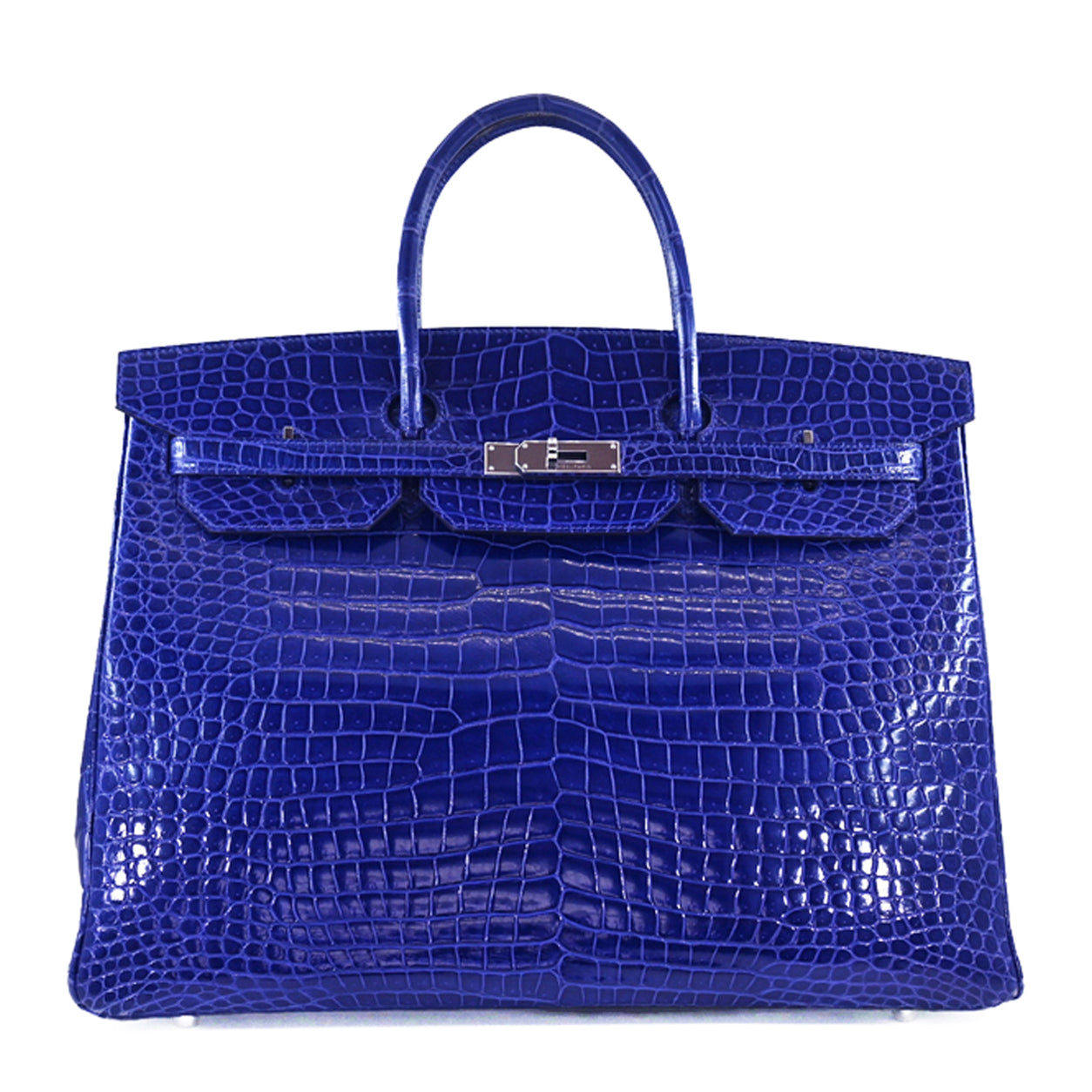Hermès Birkin 40cm Bleu Electrique Shiny Croc PHW - Preloved
