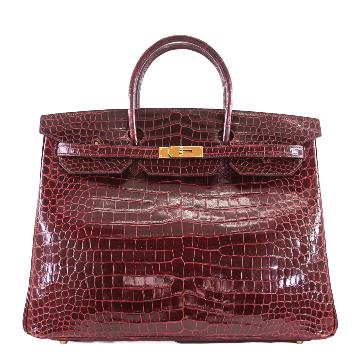 Hermès Birkin 40cm Bordeaux Shiny Croc GHW - Preloved
