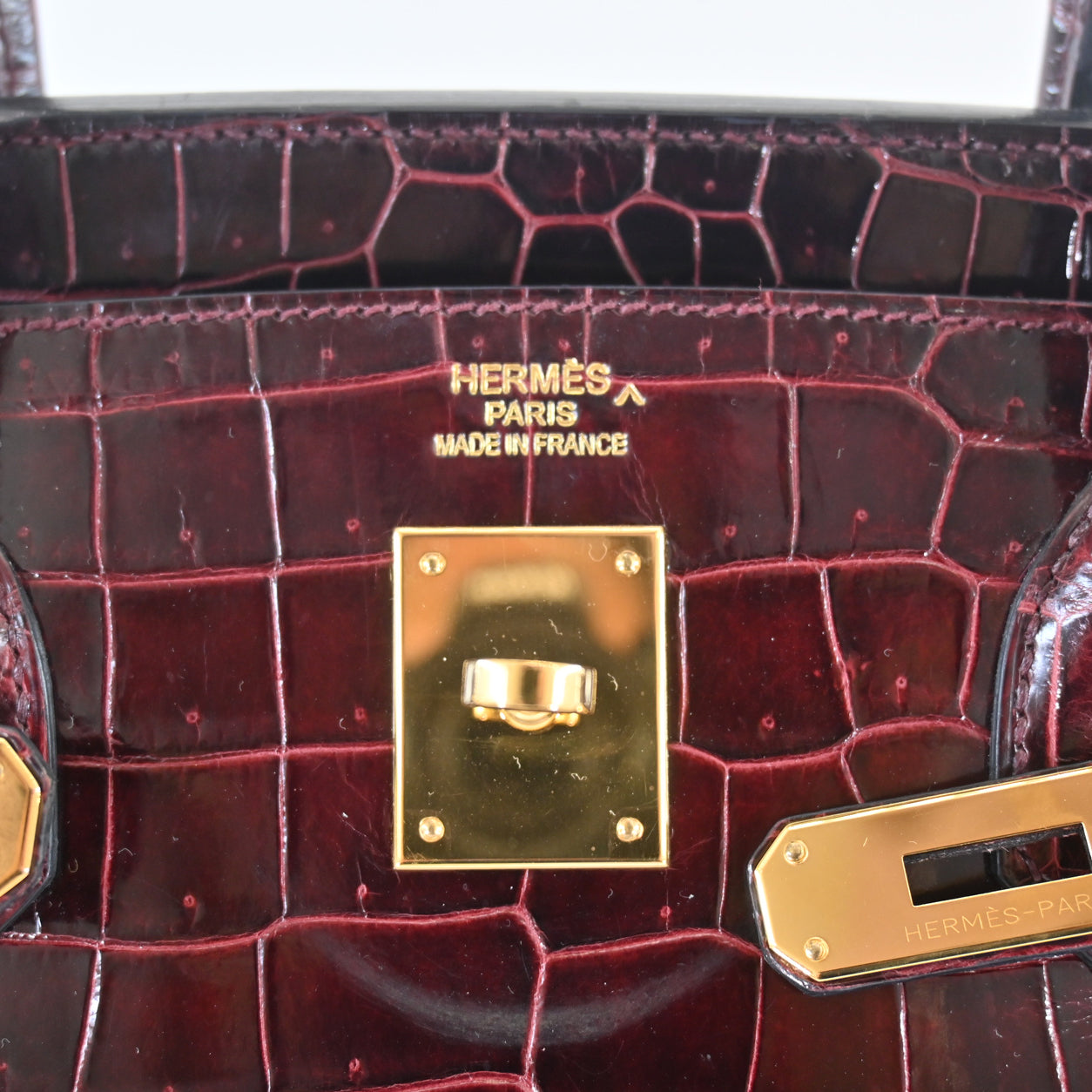 Hermès Birkin 40cm Bordeaux Shiny Croc GHW - Preloved