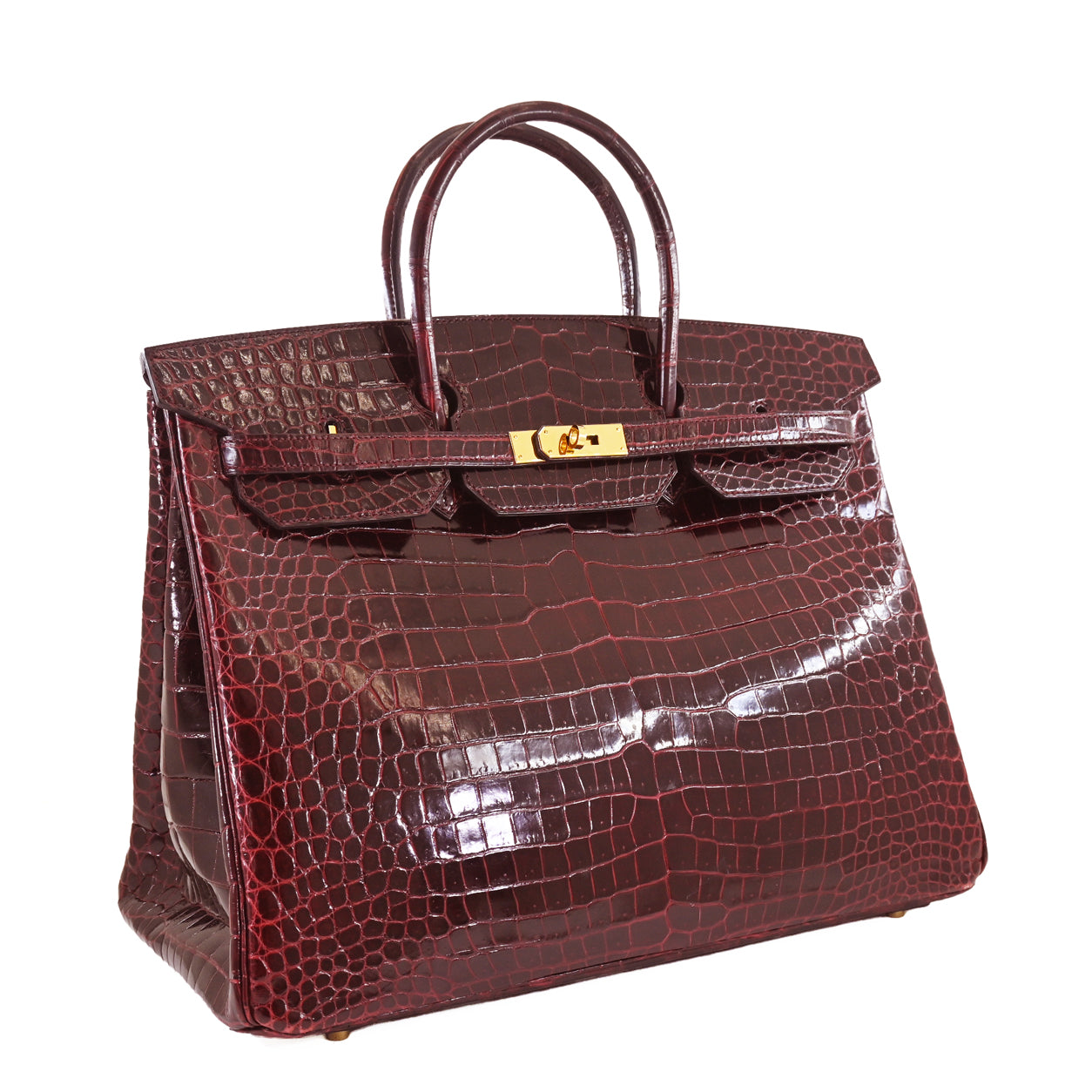 Hermès Birkin 40cm Bordeaux Shiny Croc GHW - Preloved
