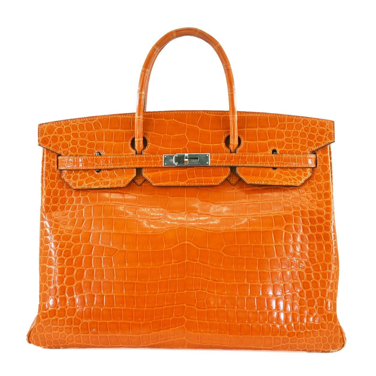 Hermès Birkin 40cm Pain d'Epice Shiny Croc PHW - Preloved