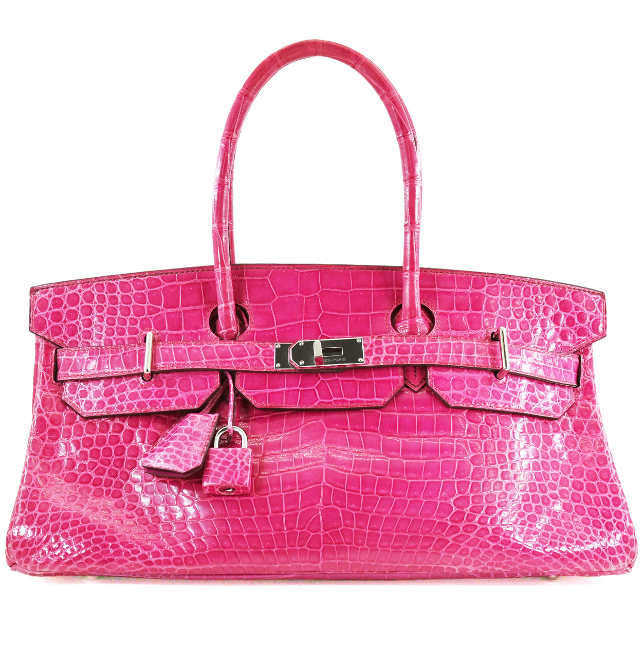 Hermès Birkin 42cm Fuchsia JPG Shoulder Shiny Croc PHW - Preloved