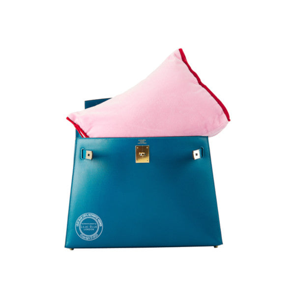 Lilac Blue London Bag Bolster - Pink with Red Piping