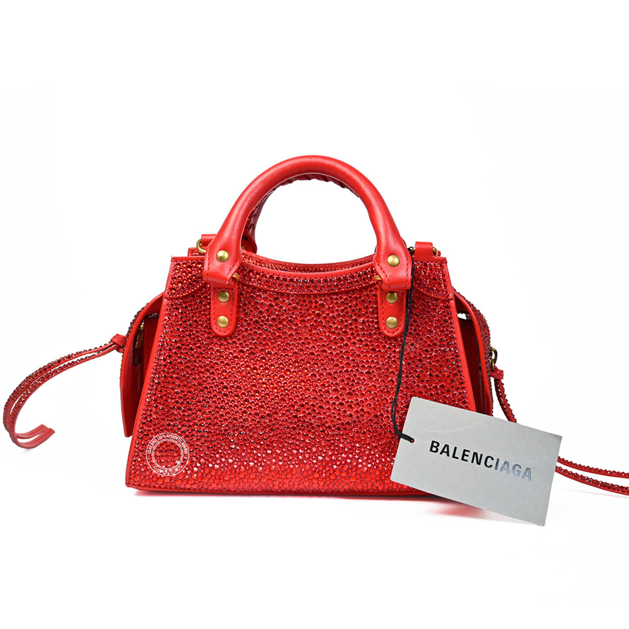Balenciaga NEO Classic City Mini Bright Red with Swarovski Crystals