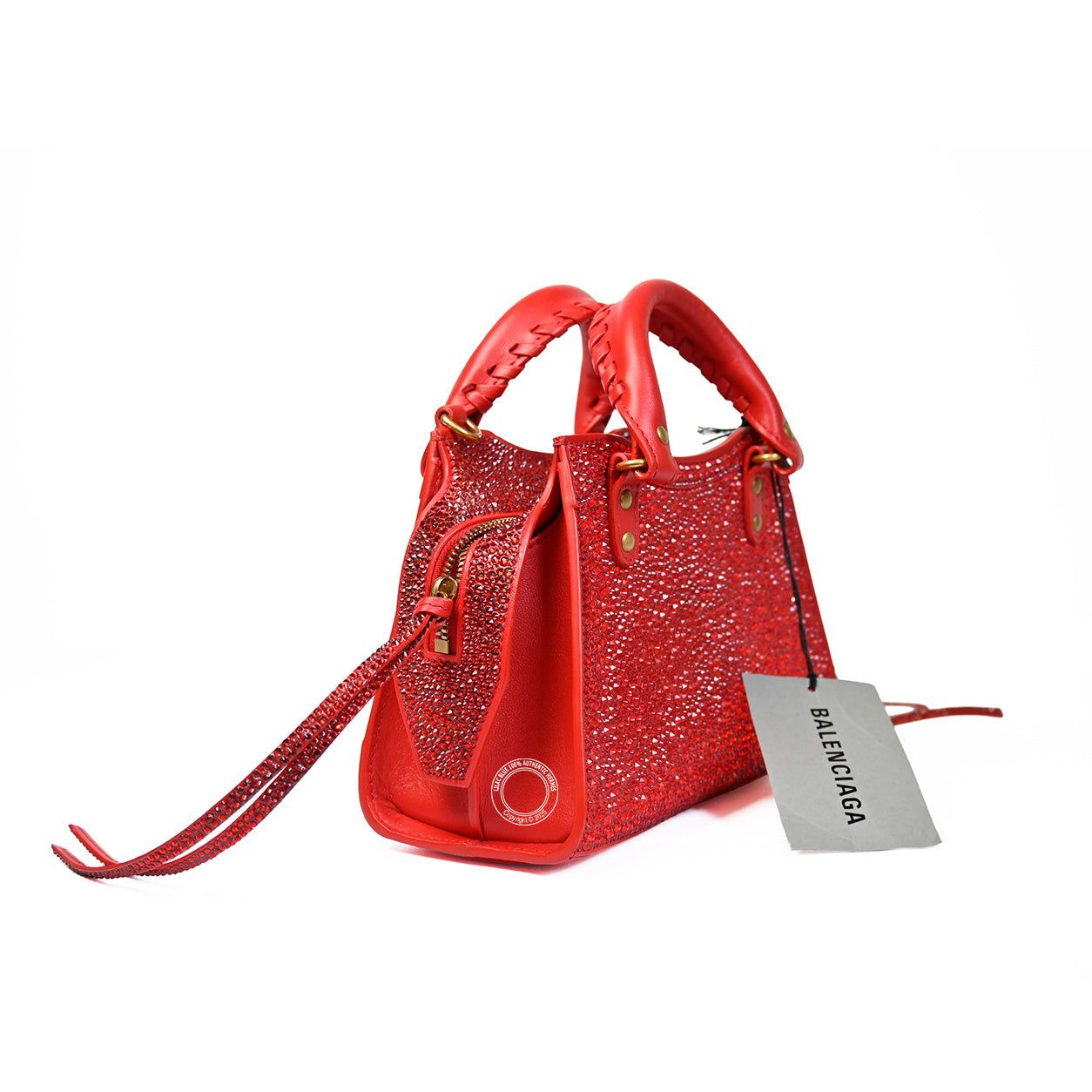 Balenciaga NEO Classic City Mini Bright Red with Swarovski Crystals